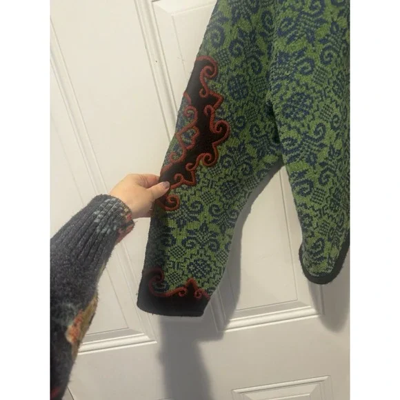 Vintage Vrikke Wool Nordic Knit Jacket Cardigan Women's S Green Sz S Folk Style - Picture 3 of 14